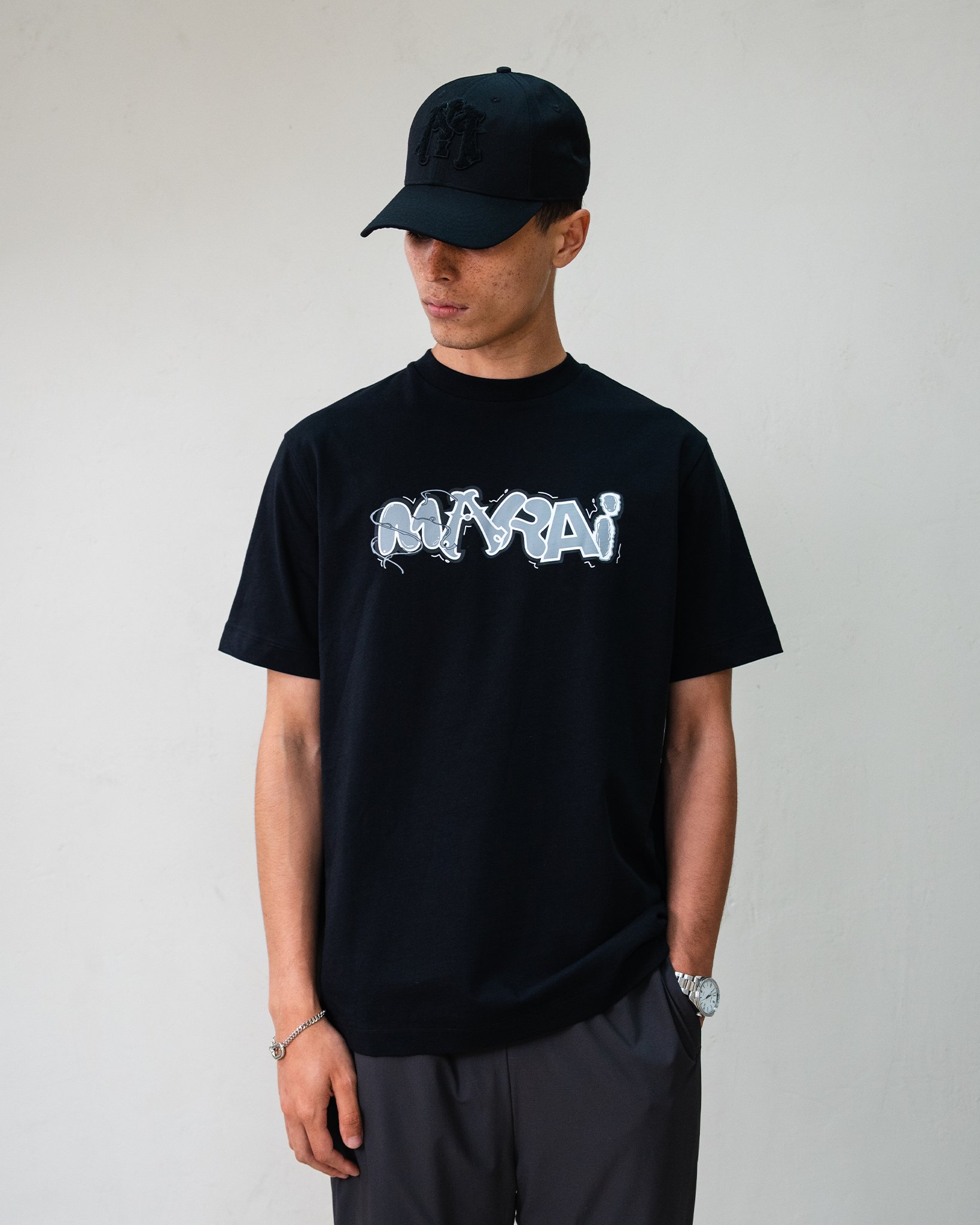 Multi Font Chest Logo T-Shirt - Black/Grey