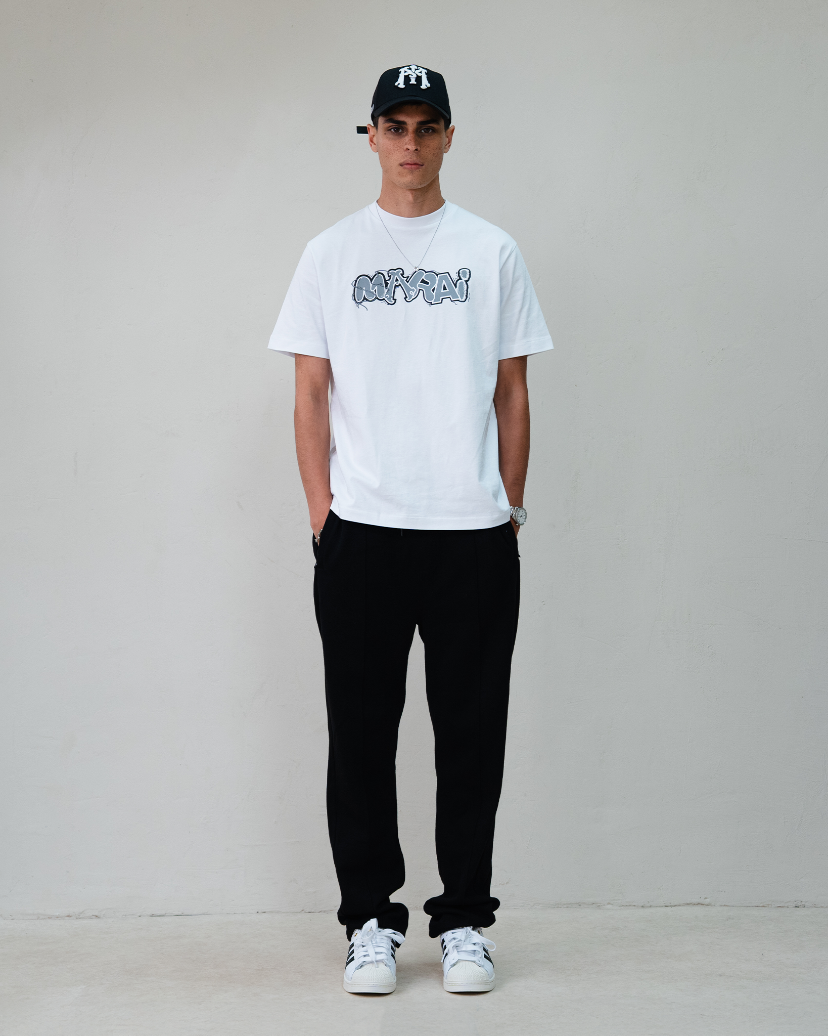 Multi Font Chest Logo T-Shirt - White/Grey