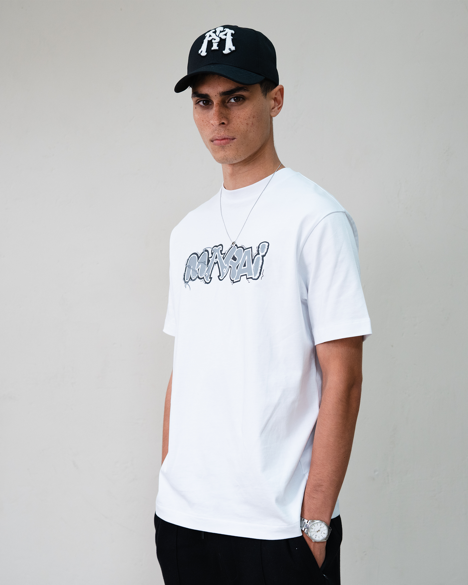 Multi Font Chest Logo T-Shirt - White/Grey
