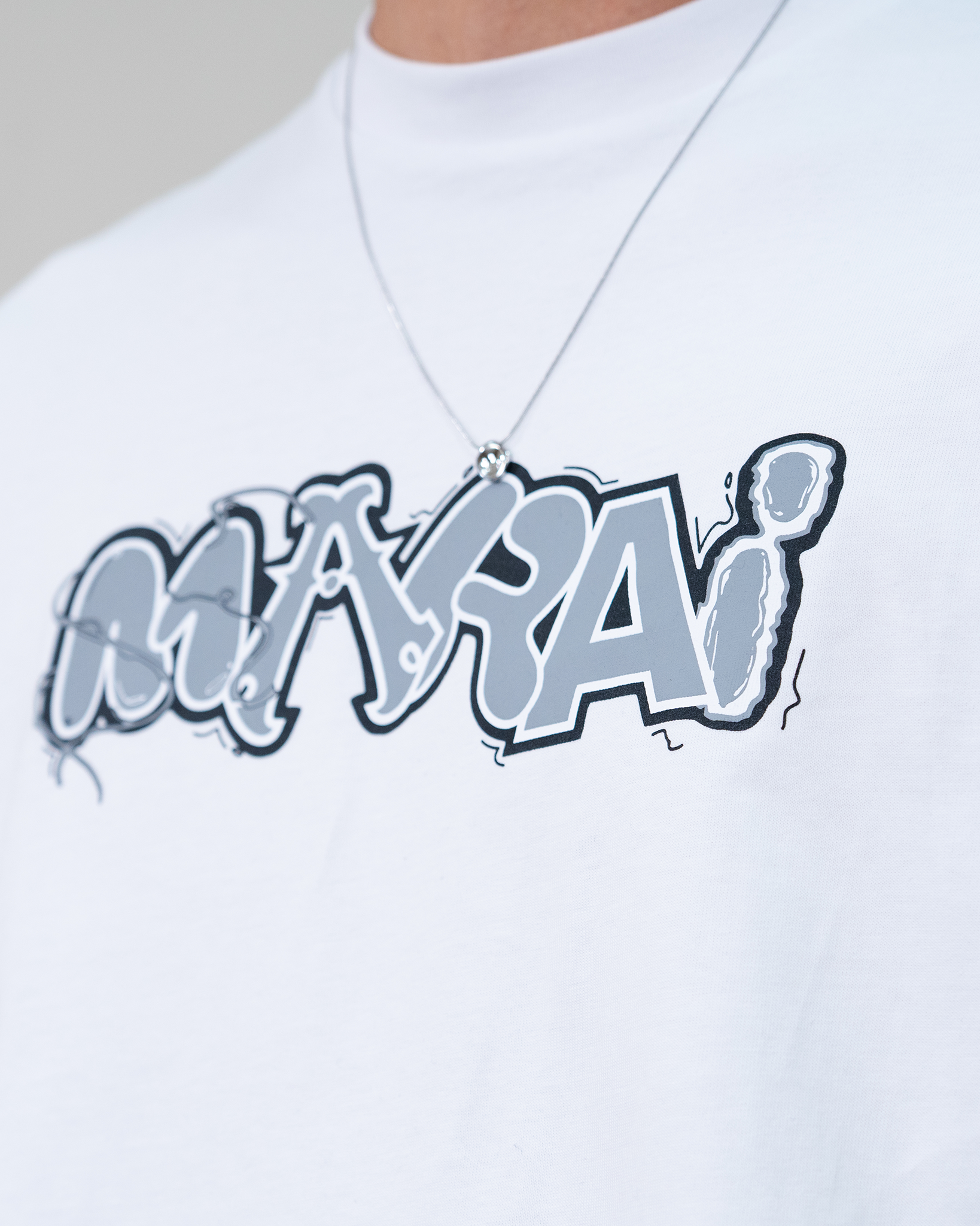 Multi Font Chest Logo T-Shirt - White/Grey