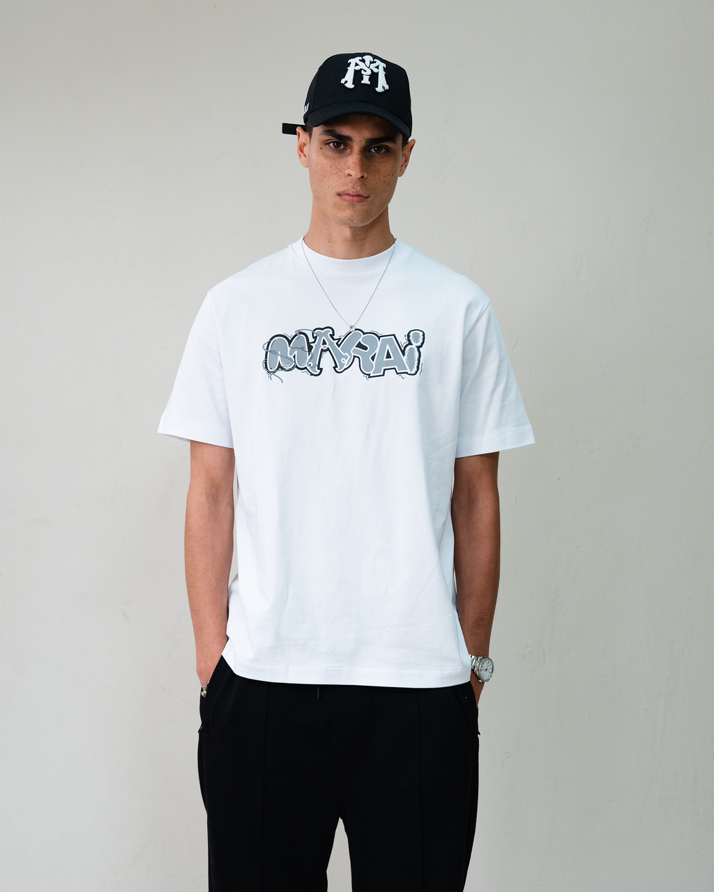 Multi Font Chest Logo T-Shirt - White/Grey