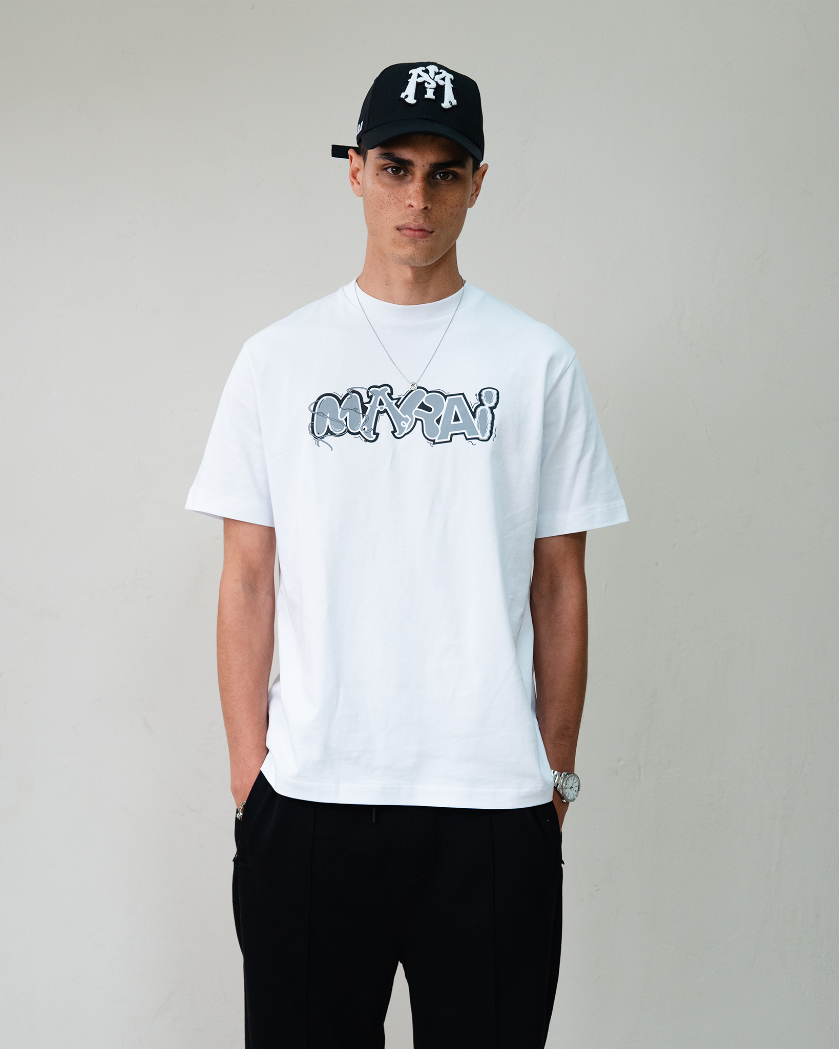 Multi Font Chest Logo T-Shirt - White/Grey